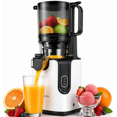Storcatoare - Storcator cu Presare la Rece Latkon®️ SJ250Nova, Putere 250W, Ax cu Melc, Silentios, Antioxidare, Recipient Suc 1.2L, Recipient Pulpa 1.1L, Alb