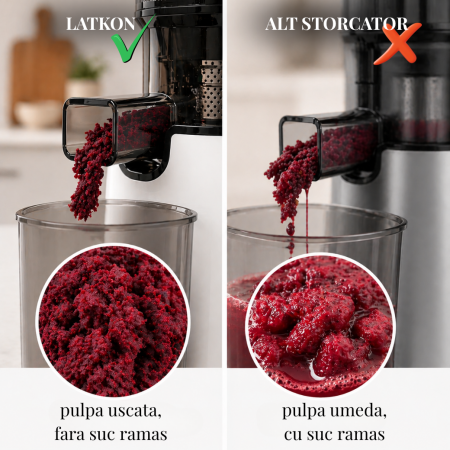 Storcator cu Presare la Rece Latkon®️ SJ250Nova, Putere 250W, Ax cu Melc, Silentios, Antioxidare, Recipient Suc 1.2L, Recipient Pulpa 1.1L, Alb [1]