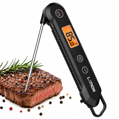 Termometre alimentare - Termometru alimentar digital Latkon LTK-03, pliabil, sonda inox, rezistent la apă