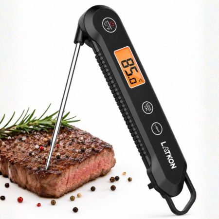 Electrocasnice pentru bucatarie - Termometru alimentar digital Latkon LTK-03, pliabil, sonda inox, rezistent la apă