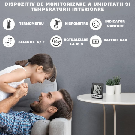 Termometru și higrometru digital Latkon LTK49B, negru, cu suport și magnet [1]