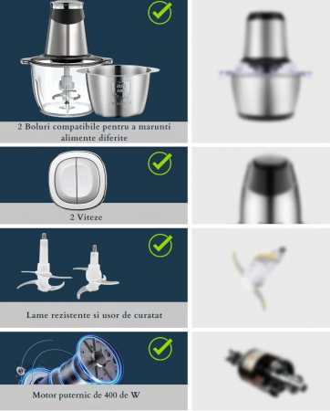 Tocator electric Latkon AMJ-217A, lame inox, 2 boluri sticlă și inox [4]