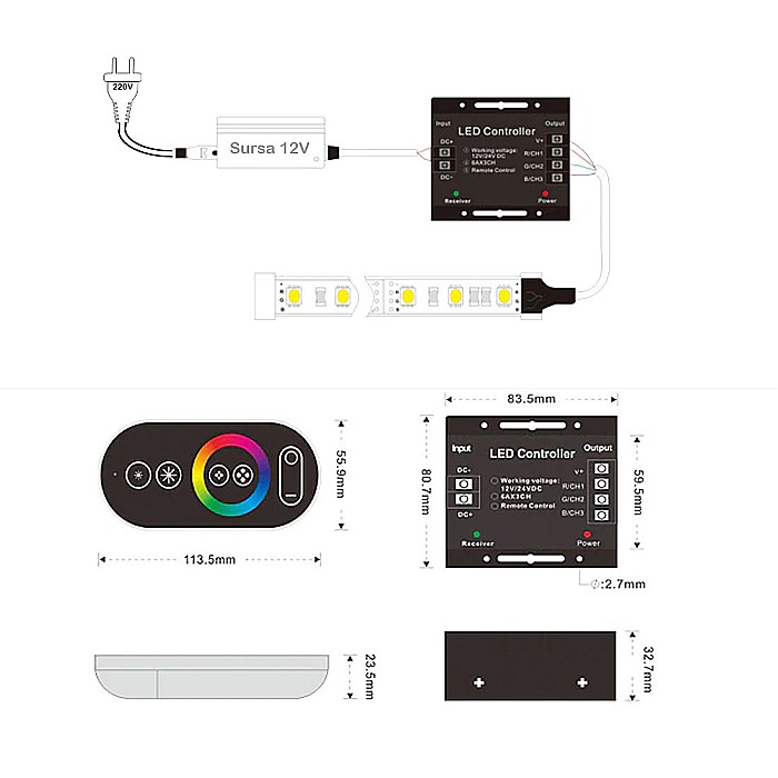 Controler RGB Touch 216W 6A [4]