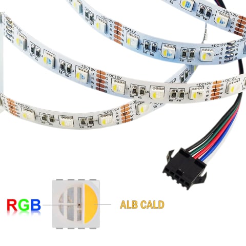 Banda Led SMD - Banda led RGBW 12V RGB Alb Cald lumina calda