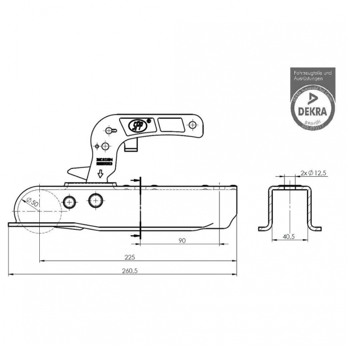Cupla remorca 1300 kg profil bara patrata 30,50 mm SPP ZSK1300K [2]