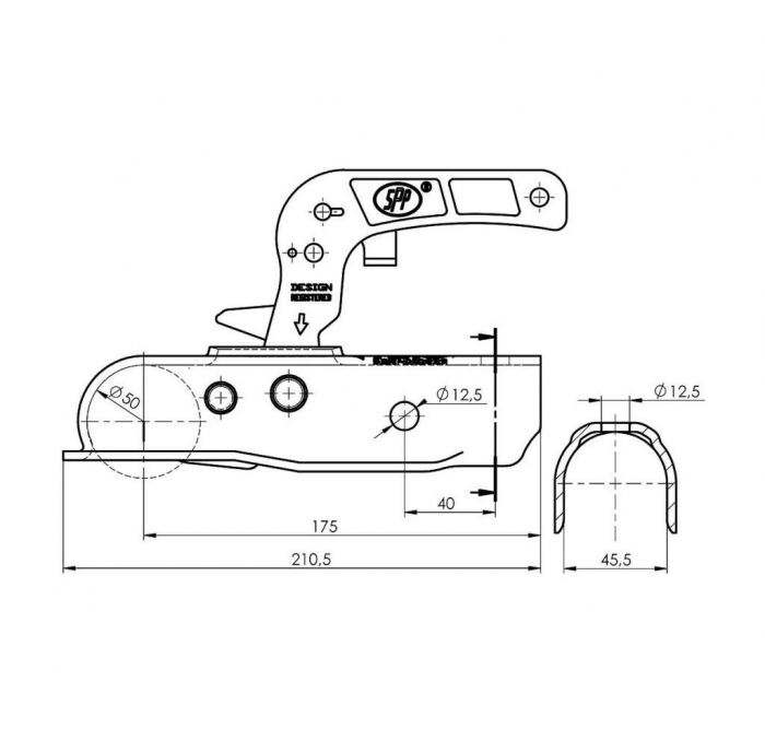 Cupla remorca 1300 kg profil bara rotunda 45,50 mm SPP ZSK1300B [2]