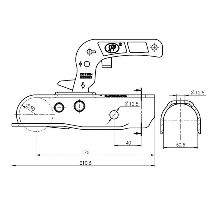 Cupla remorca 1300 kg profil bara rotunda 50,50 mm SPP ZSK1300D [2]
