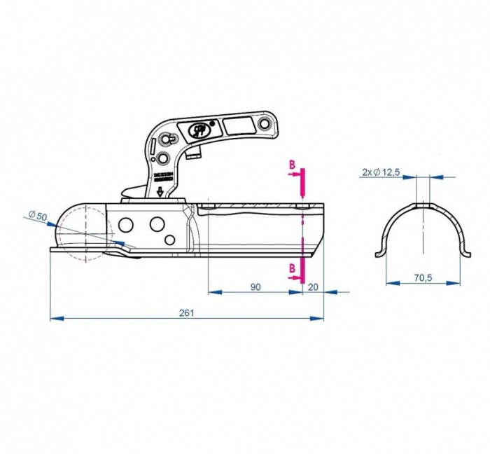 Cupla remorca 1300 kg profil bara rotunda 70,50 mm SPP ZSK1300G [2]