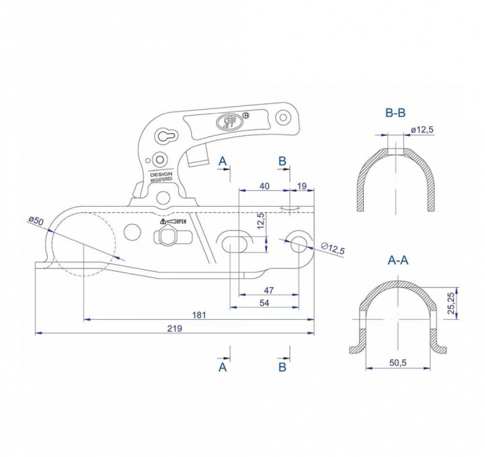 Cupla remorca 2300 kg profil bara rotunda 50,50 mm SPP BC2300C [2]