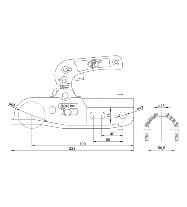Cupla remorca 3000 kg profil bara rotunda 50,50 mm SPP BC3000-C [2]