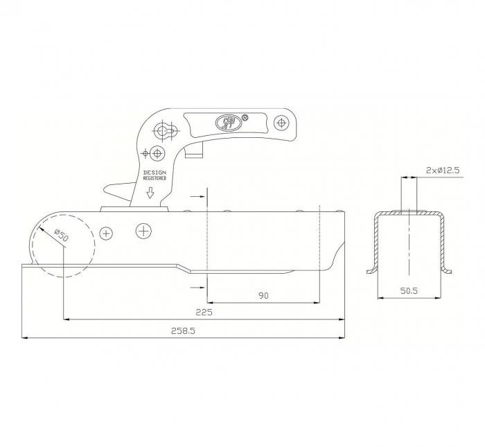 Cupla remorca 750 kg profil bara patrata 50,50 mm SPP ZSK750H [2]