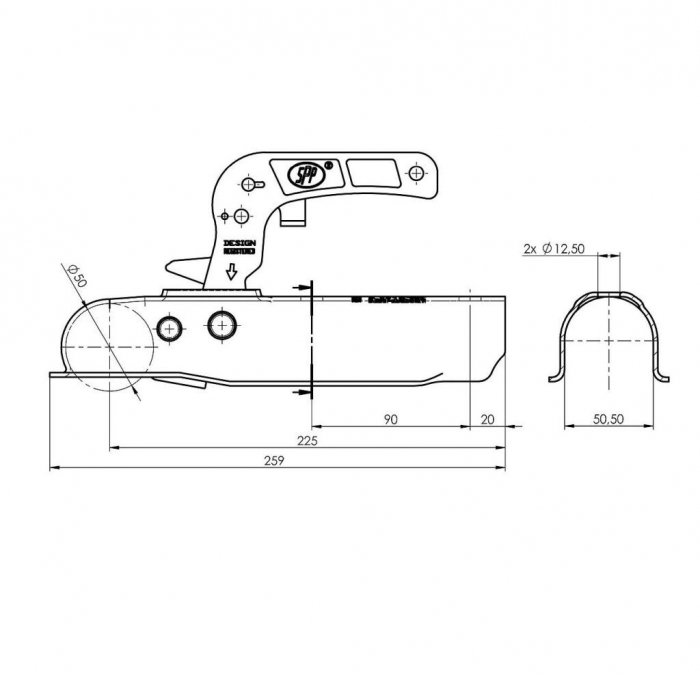 Cupla remorca 750 kg profil bara rotunda 50,50 mm SPP ZSK750C [2]