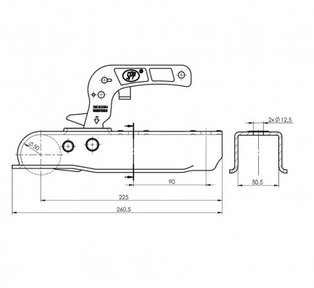 Cupla remorca 1300 kg profil bara patrata 50,50 mm SPP ZSK1300H [1]