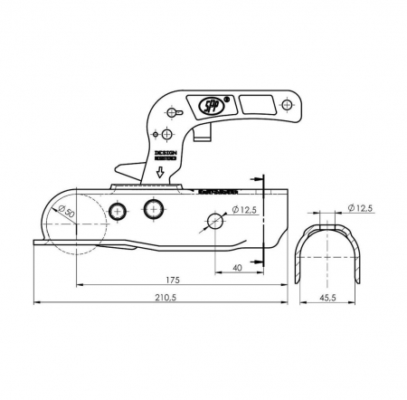 Cupla remorca 1300 kg profil bara rotunda 45,50 mm SPP ZSK1300B [1]