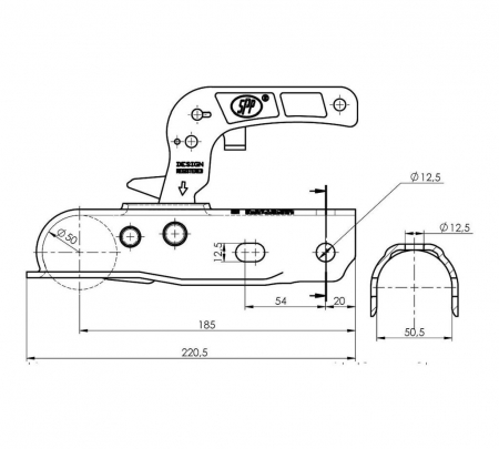 Cupla remorca 1300 kg profil bara rotunda 50,50 mm SPP ZSK1300C [1]