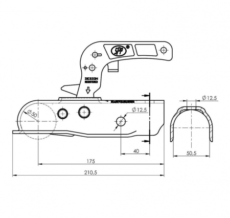 Cupla remorca 1300 kg profil bara rotunda 50,50 mm SPP ZSK1300D [1]