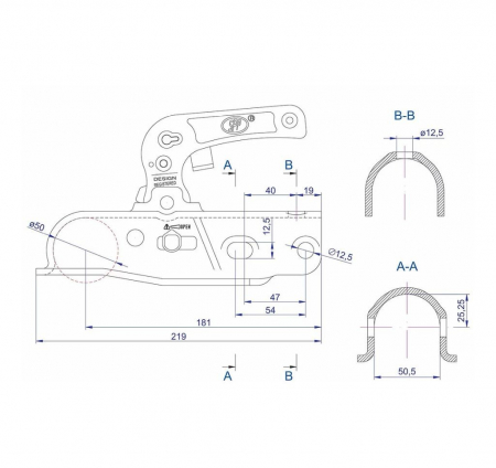 Cupla remorca 2300 kg profil bara rotunda 50,50 mm SPP BC2300C [1]