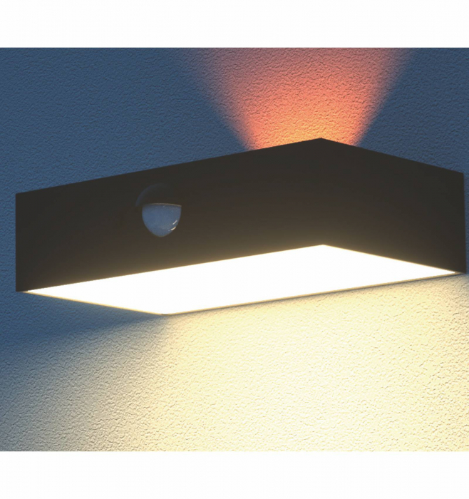 Aplică de exterior 3W 350lm 4000K IP65 felinar solar de perete culoare neagră ABS + PC detectie 140°x70° pana la 6 metri, baterie  18650, 3.7V, 1200mAh, 4.44Wh [2]