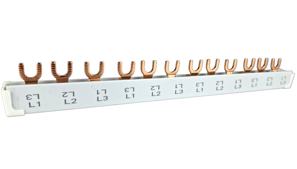 Bara Pieptene busbar OMU SYSTEM 3 poli 63A izolata 210mm 10mm² tip furca U, 12 (4x3) module pentru conexiuni electrice 230/400V AC [3]