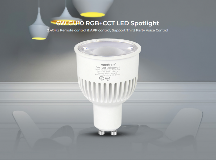 Bec LED 6W GU10 RGB+CCT LED Spotligh 550lm 90lm/W 2700K~6500K, 16 milioane de culori intensitatea luminii ajustabila, control de la distanta 30m 2.4GHz [5]