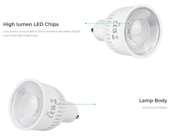Bec LED 6W GU10 RGB+CCT LED Spotligh 550lm 90lm/W 2700K~6500K, 16 milioane de culori intensitatea luminii ajustabila, control de la distanta 30m 2.4GHz [9]
