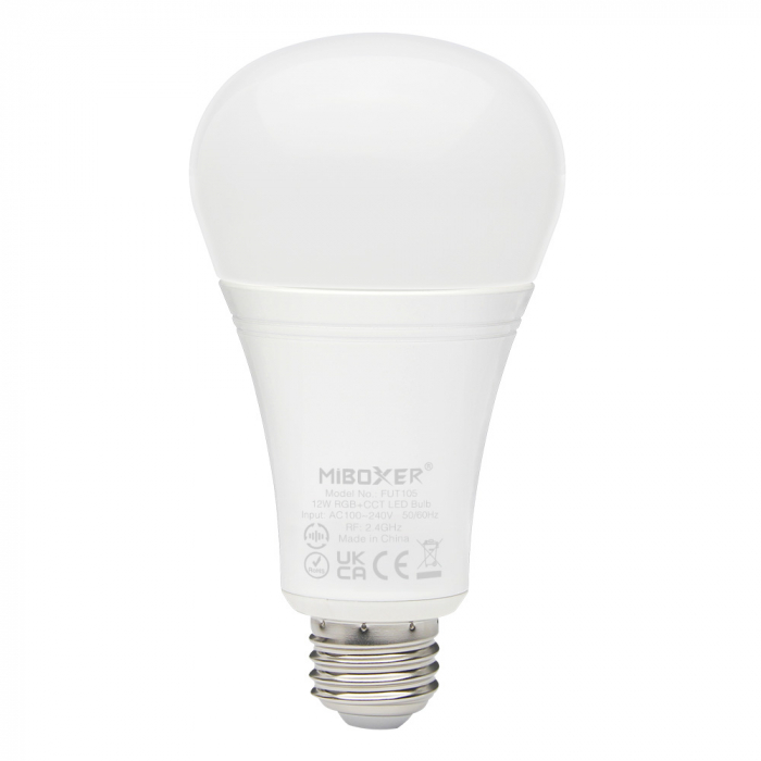 Bec Miboxer Mi-Light E27 12W RGB+CCT 110lm/W 1300lm 140x74mm 16 milioane de culori, temperatura de culoare reglabila, intensitatea luminii ajustabila, control pana la 30 de metri 2.4 GHz [2]