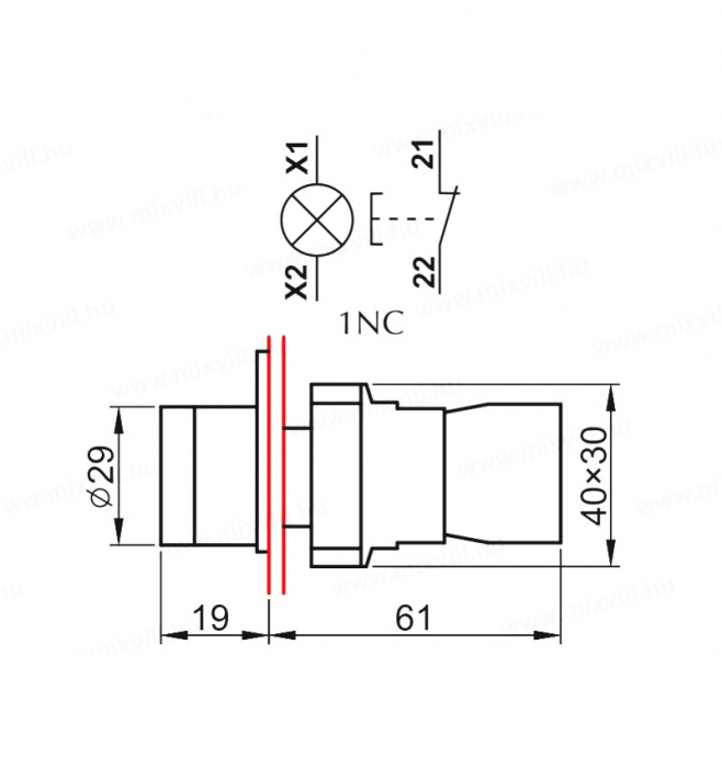 Buton rosu simplu iluminat cu revenire pentru tablouri electrice 1NC 6A 230V [5]