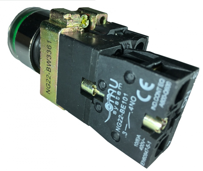 Buton verde iluminat cu revenire pentru tablouri electrice 1NO 6A 1W 230V [2]