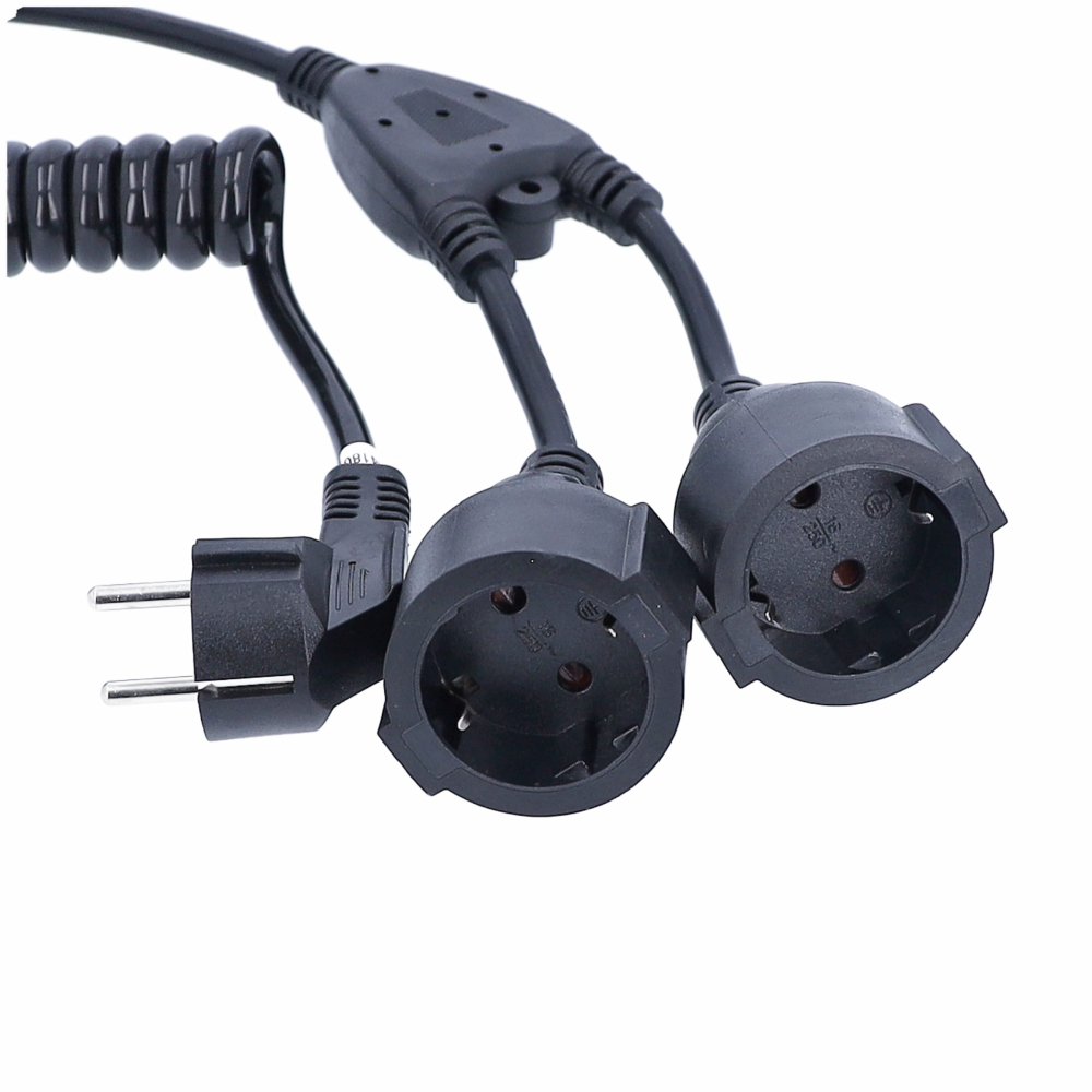 Cablu spiralat cu contact de protecție bidirecțional, negru H05VV-F 3G1,5 230V / 16A / max. 3500W- IP20 extensie până la 4 m [3]