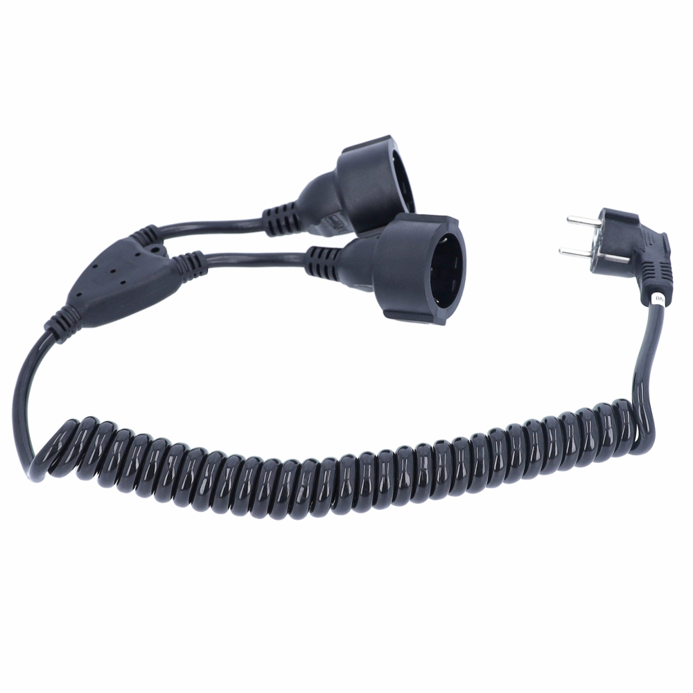 Cablu spiralat cu contact de protecție bidirecțional, negru H05VV-F 3G1,5 230V / 16A / max. 3500W- IP20 extensie până la 4 m [4]