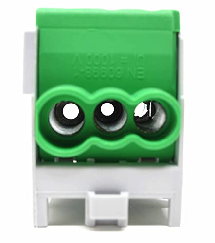 Clema de distributie derivatie 1 pol pe sina DIN omega 3 intrari ( 1x35+2x25mm2) pe fiecare parte, verde pentru impamantare [3]