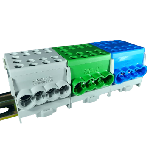 Clema de distributie derivatie 1 pol pe sina DIN omega 4 intrari ( 1x35+3x25mm2) verde pentru impamantare [8]