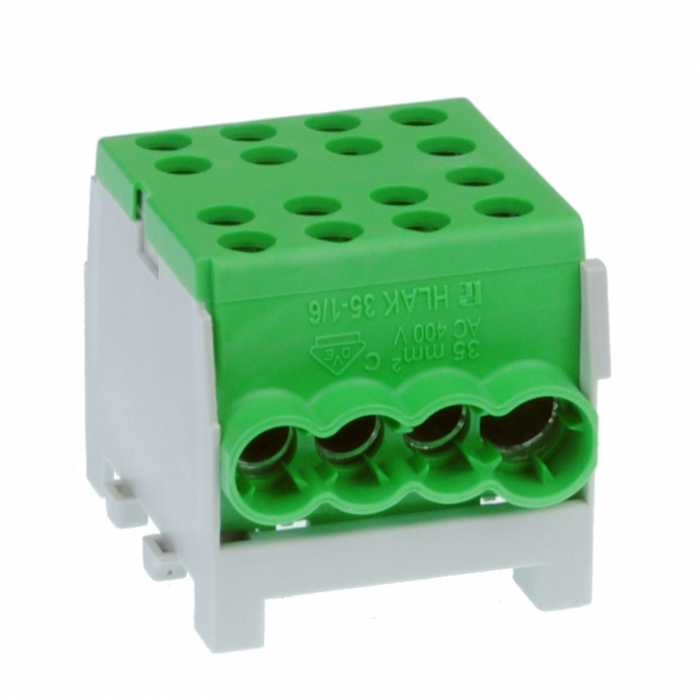 Clema de distributie derivatie 1 pol pe sina DIN omega 4 intrari ( 1x35+3x25mm2) verde pentru impamantare [1]