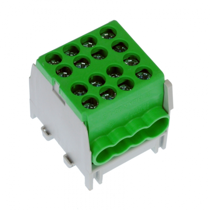 Clema de distributie derivatie 1 pol pe sina DIN omega 4 intrari ( 1x35+3x25mm2) verde pentru impamantare [2]