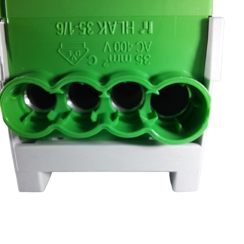 Clema de distributie derivatie 1 pol pe sina DIN omega 4 intrari ( 1x35+3x25mm2) verde pentru impamantare [4]