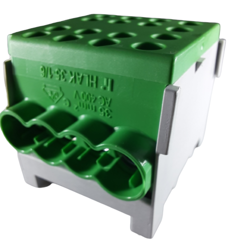 Clema de distributie derivatie 1 pol pe sina DIN omega 4 intrari ( 1x35+3x25mm2) verde pentru impamantare [3]