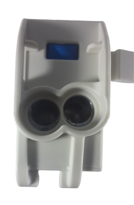 Clemă de distribuție - derivație albastră Cu-Al 152A / 101A pe șină DIN 1 pol 2 intrări / borne (16+25mm²) si 2 ieșiri (16+25mm²) 1000V AC/DC [7]
