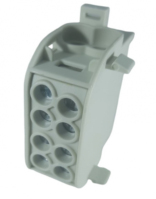 Clemă de distribuție - derivație gri Cu-Al 152A / 101A pe șină DIN 1 pol 2 intrări / borne (16+25mm²) si 2 ieșiri (16+25mm²) 1000V AC/DC [5]