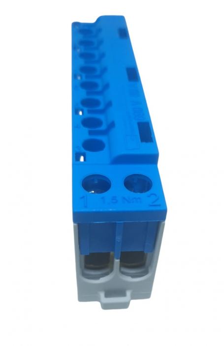 Clema terminala albastra nul 80A 690V 2x1,5 - 10/16 mm² si   8 x 1,5 - 6 mm² derivatie distributie  montare pe sina [3]