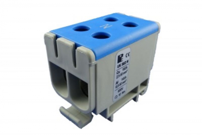 Clema terminala conexiune 1 pol albastra Cu-Al 4x50mm²​​​​​​​ montare pe sina DIN 35mm 145A (Al) 160A ( Cu) [1]