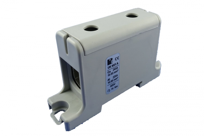 Clema terminala conexiune 1 pol gri Cu-Al 2x95mm²​​​​​​​ montare pe sina DIN 35mm 220A (Al) 245A ( Cu) [1]