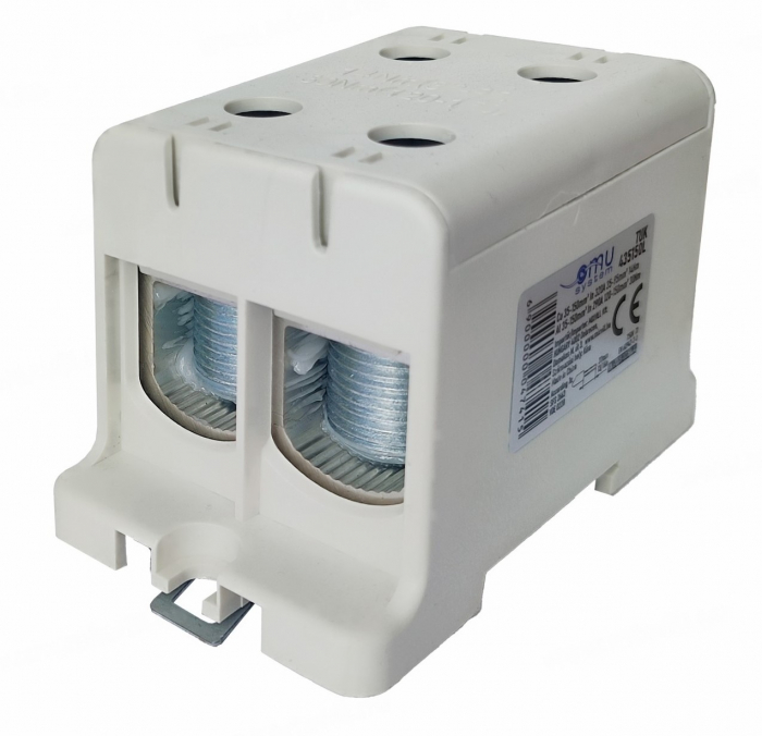 Clema terminala conexiune 1 pol gri Cu-Al 4 gauri 35-150mm²​​​​​​​ montare pe sina DIN 35mm 290A (Al) 320A ( Cu) cu surub imbus [1]