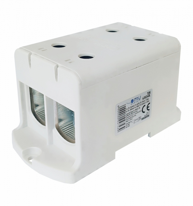 Clema terminala conexiune 1 pol gri Cu-Al 4 gauri 35-240mm²​​​​​​​ montare pe sina DIN 35mm 380A (Al) 425A ( Cu) cu surub imbus [1]