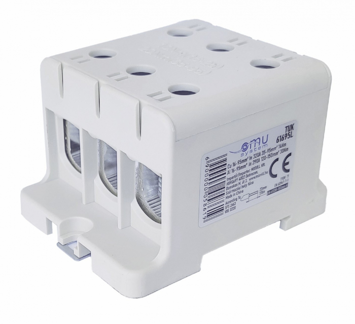 Clema terminala conexiune 1 pol gri Cu-Al 6 gauri 16-95mm²​​​​​​​ montare pe sina DIN 35mm 290A (Al) 320A ( Cu) cu surub imbus [1]