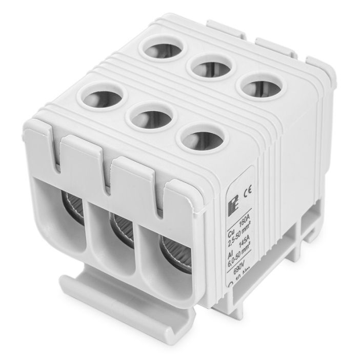 Clema terminala conexiune 1 pol gri Cu-Al 6x50mm²​​​​​​​ montare pe sina DIN 35mm 145A (Al) 160A ( Cu) [1]