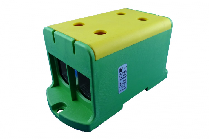 Clema terminala conexiune 1 pol verde galben Cu-Al 4x240mm²​​​​​​​ montare pe sina DIN 35mm 380A (Al) 425A ( Cu) [1]