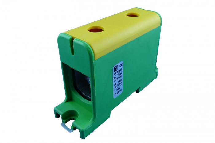 Clema terminala conexiune verde galben Cu-Al 150mm² montare pe sina DIN 35mm 290A (Al) 320A ( Cu) [1]