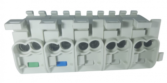 Cleme de distributie derivatie pentru conexiuni trifazice 25mm²/16mm² Cu-Al montaj pe sina DIN 152A 4 intrari per pol/clema [6]