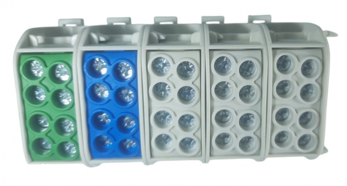 Cleme de distributie derivatie pentru conexiuni trifazice 25mm²/16mm² Cu-Al montaj pe sina DIN 152A 4 intrari per pol/clema [5]