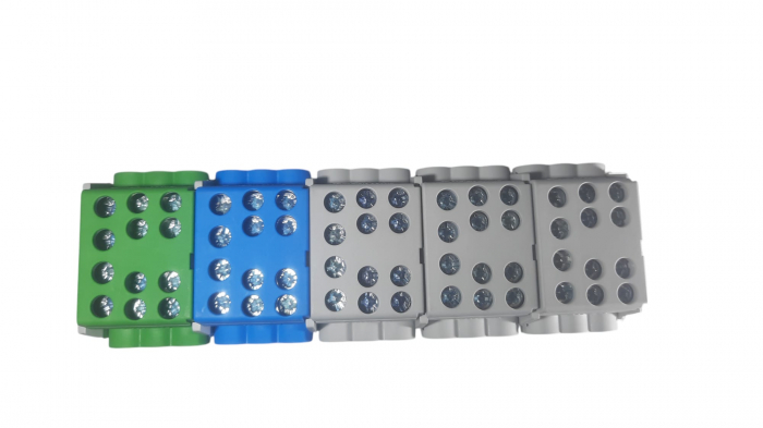 Cleme de distributie derivatie pentru conexiuni trifazice 25mm²/35mm² Cu-Al montaj pe sina DIN 100A 6 intrari per pol/clema [4]